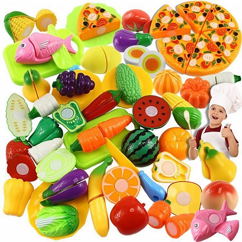 Baby Food Vegetables - Kinder-Spielhaus-Spielzeug, Obst-Schneide-Spielzeug, Simuliertes Küchen-Spielzeug-Set, Pizza-Gemüse-Obst-Schneide-Kochgeschirr-Küchen-Spielzeug-Set