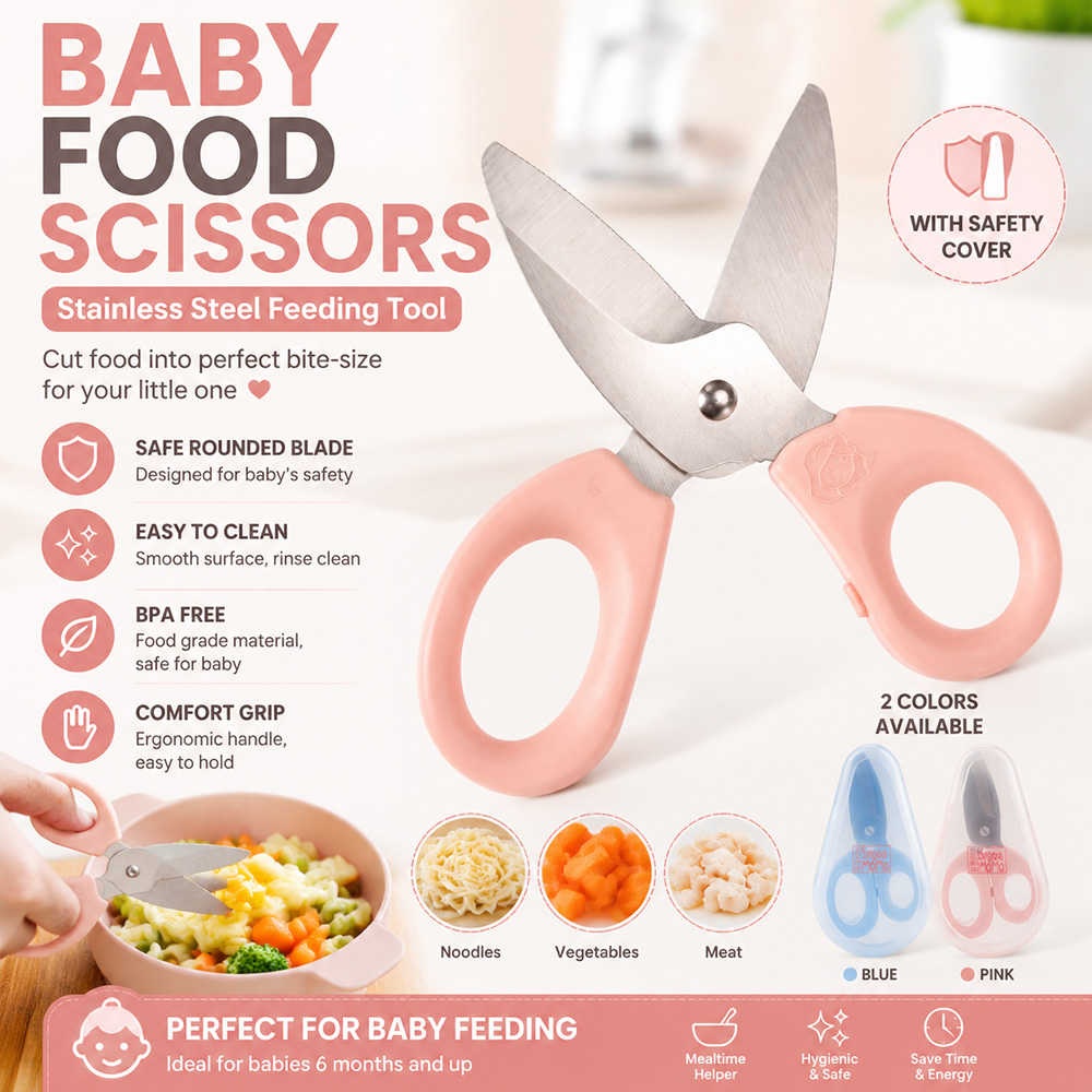 Baby Food Scissors - Baby-Lebensmittelschere aus Edelstahl, BPA-freie Sicherheitsküchenschere für